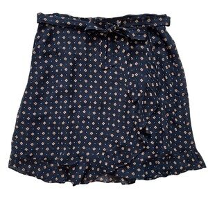 By Anthropologie Faux Wrap Navy Blue Aztec Geometric Pull On Elastic Skirt SZ L